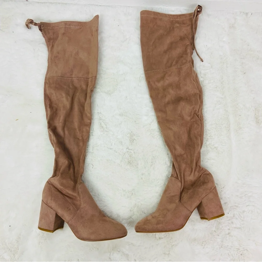 Catherine Malandrino sexy Suede Over-the-Knee heeled Boots in Tan size 7.5